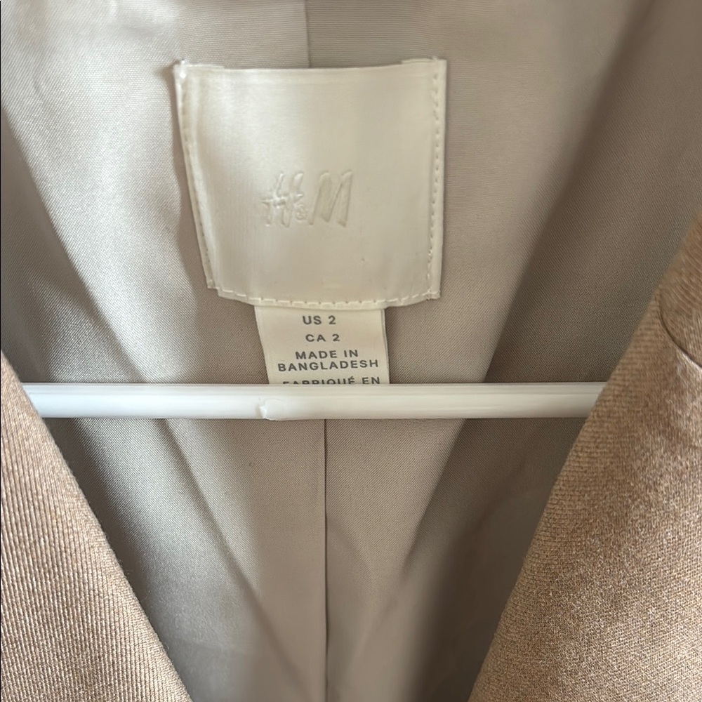 H&M Tan Double-Breasted Blazer Structured Suit Jacket - Picture 2 of 3
